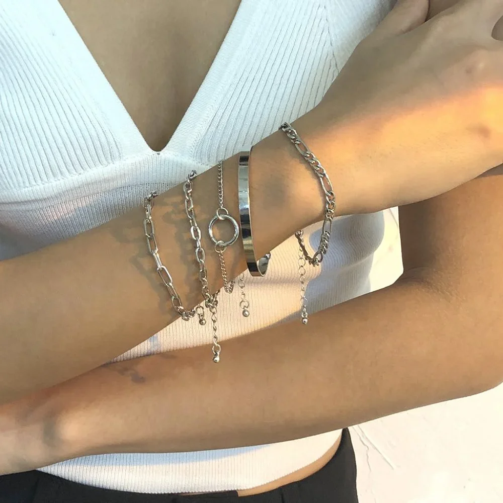 5pcs Silver Bracelet Set